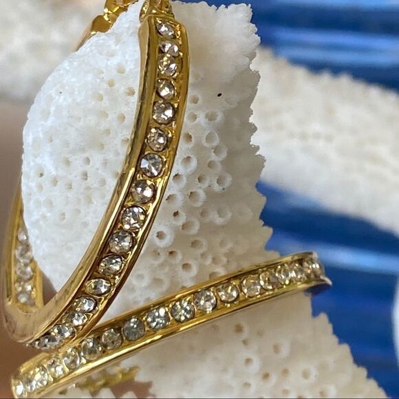 Channel Set Swarovski Crystals Statement Gold Hoop Earrings - Picture 7 of 9